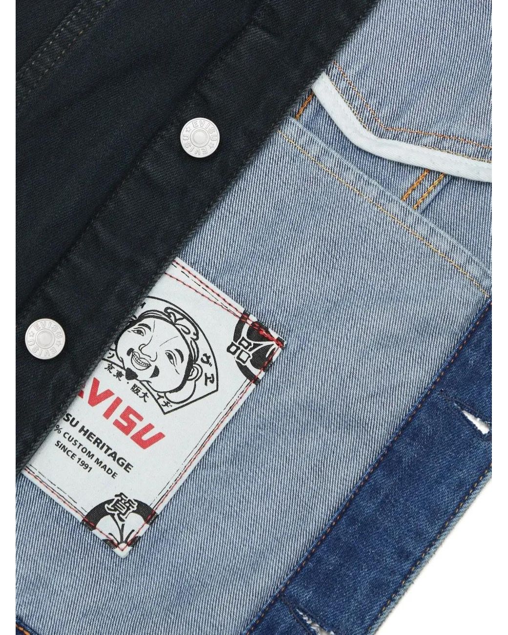 Evisu Blue Buttoned Graphic Jacket for men