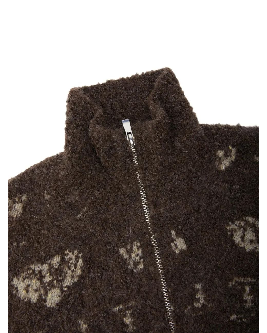 JNBY Brown Jacquard Zip-Up Cardigan