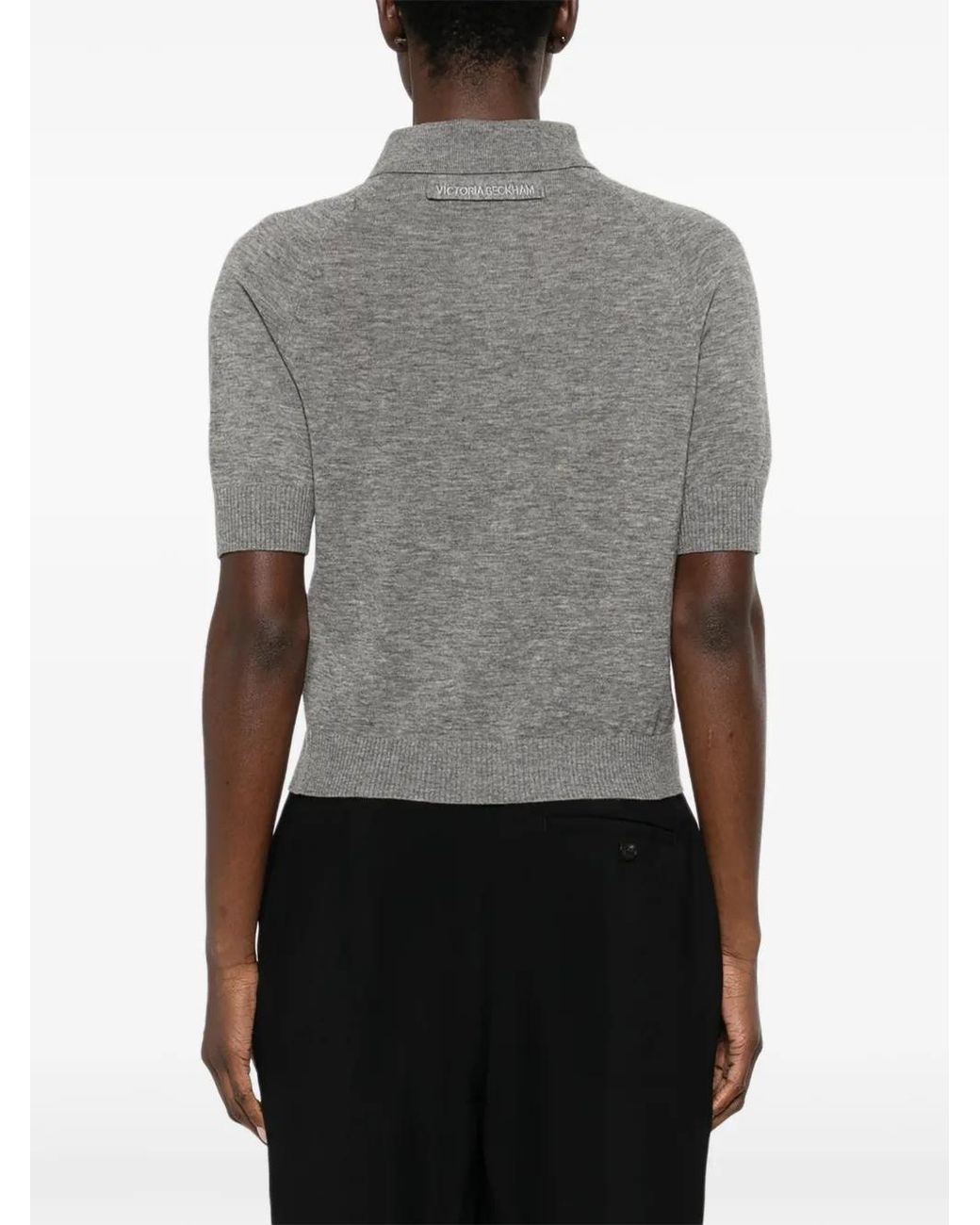 Victoria Beckham Gray Fine-Knit Polo Shirt
