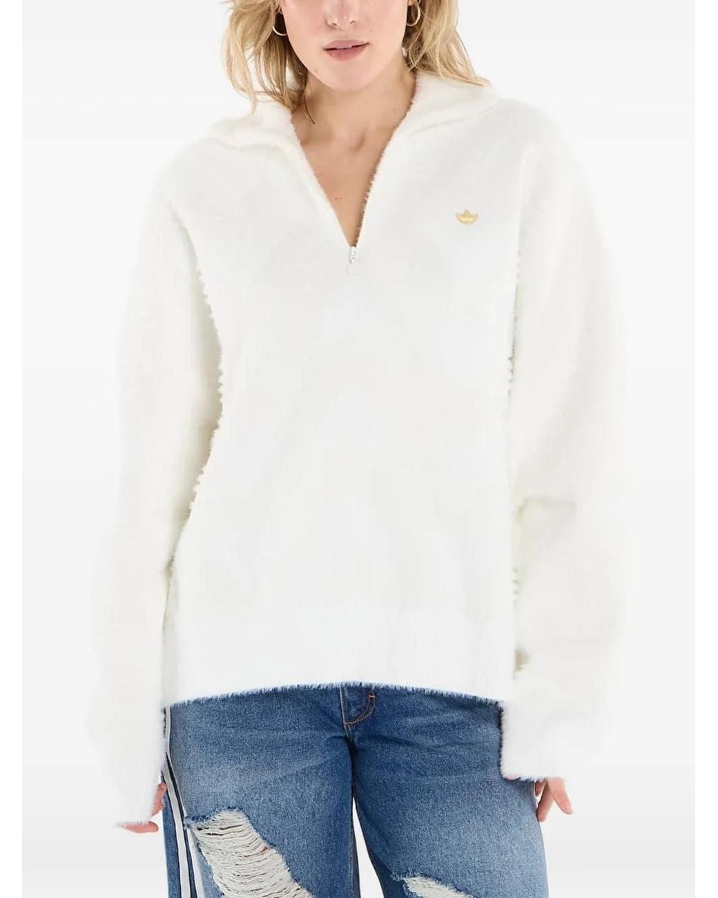 Adidas White Knit Hz Polo Top
