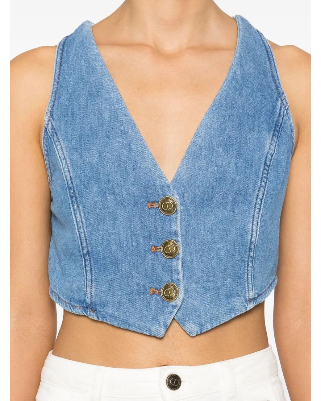 Twinset Blue Button-Up Denim Waistcoat