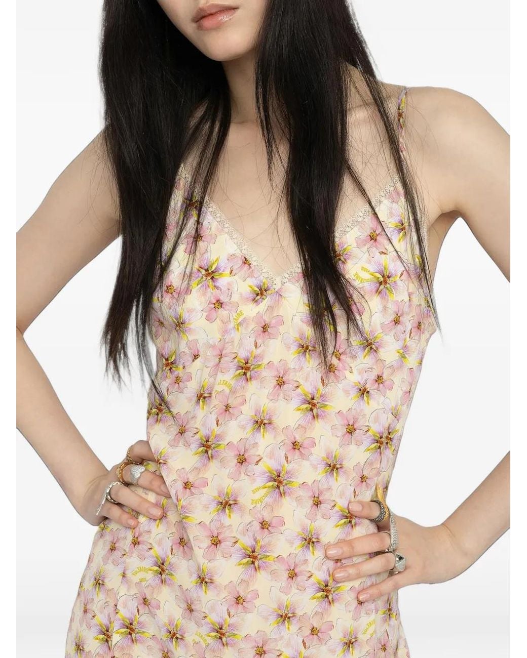 Zadig & Voltaire Natural Ramelil Stamp Orchid Straps Dress