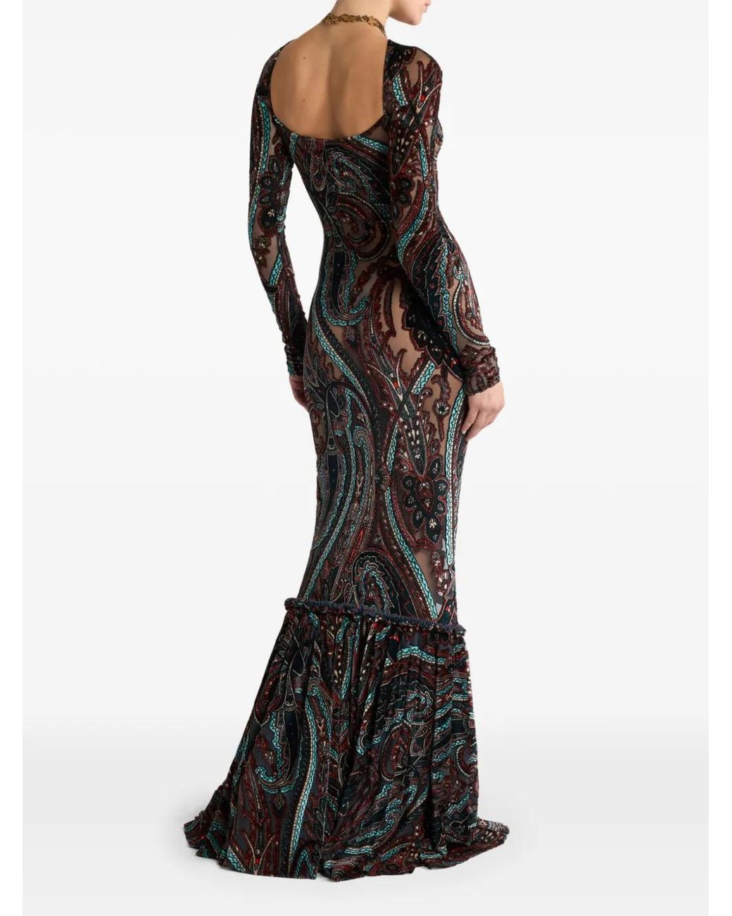Etro Black Chenille-Jacquard Long Dress With Paisley Motif