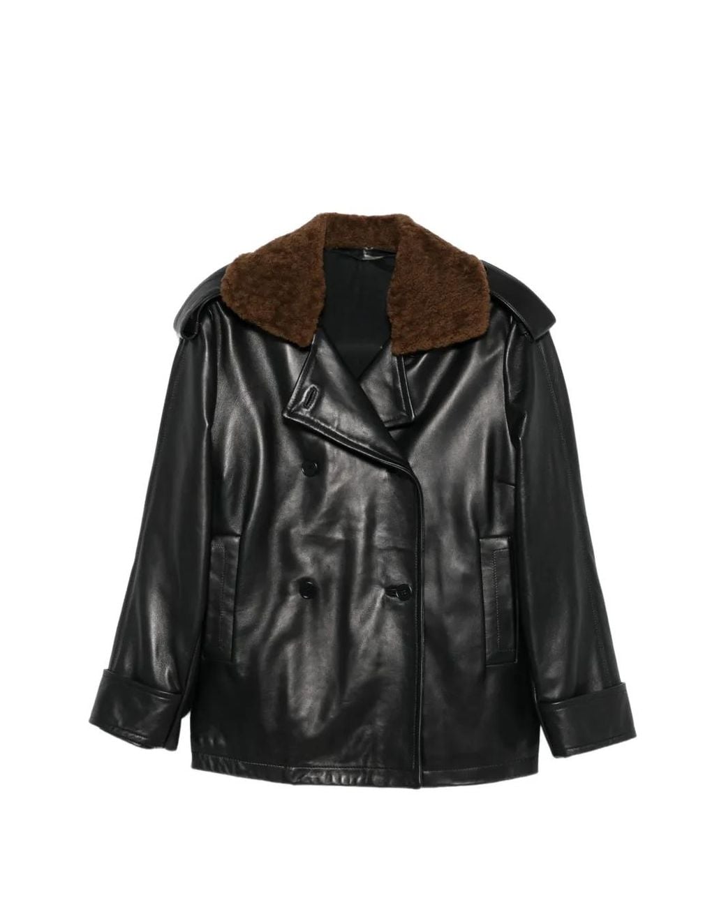 Salvatore Santoro Black Shearling-Collar Double-Breasted Jacket