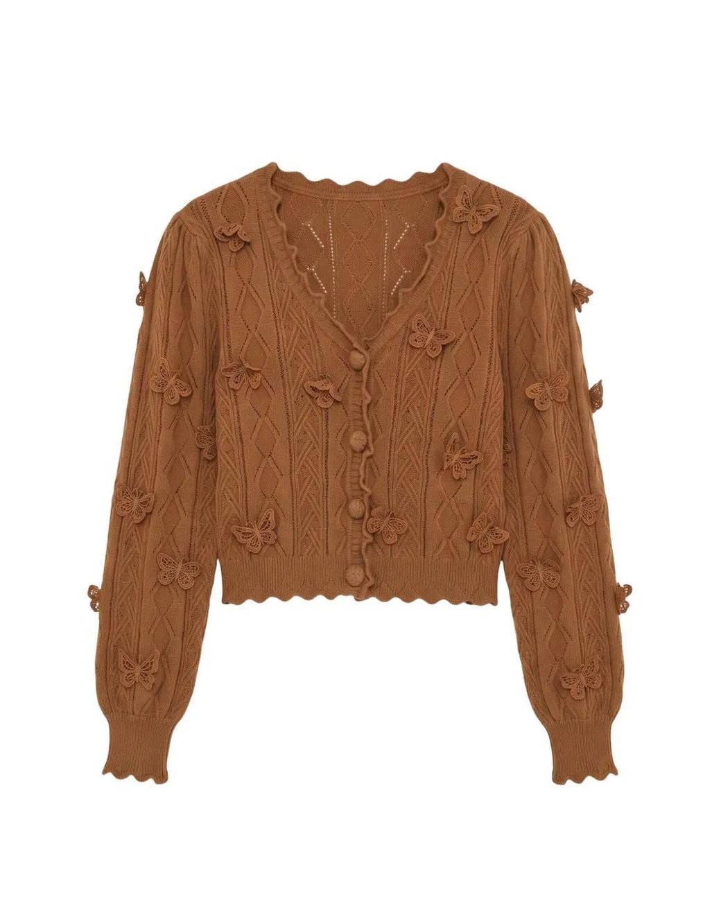 Farm Rio Brown Richelieu 3D Butterflies Knit Cardigan