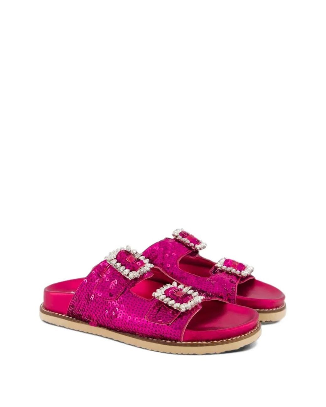 Inuovo Pink Sequin-Embellished Crystal-Buckle Flat Sandals