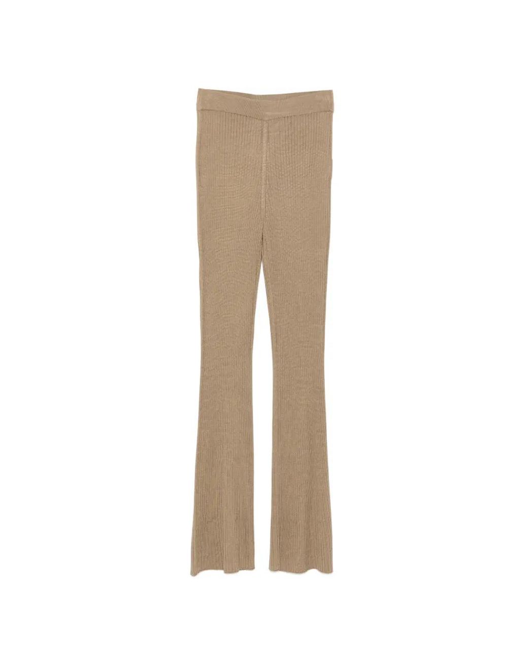 Bompard Natural Rib-Knit High-Waisted Palazzo Pants