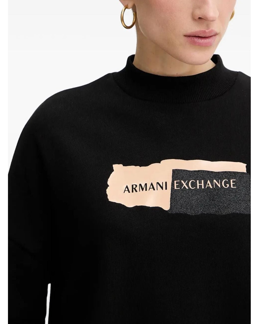 ARMANI EXCHANGE Black Print Mock-Neck Sweatshirt