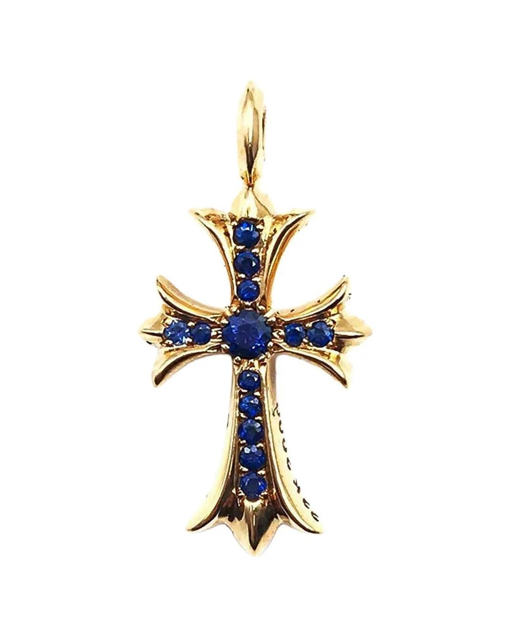 Chrome Hearts Metallic Sapphire-Embellished Cross Pendant for men