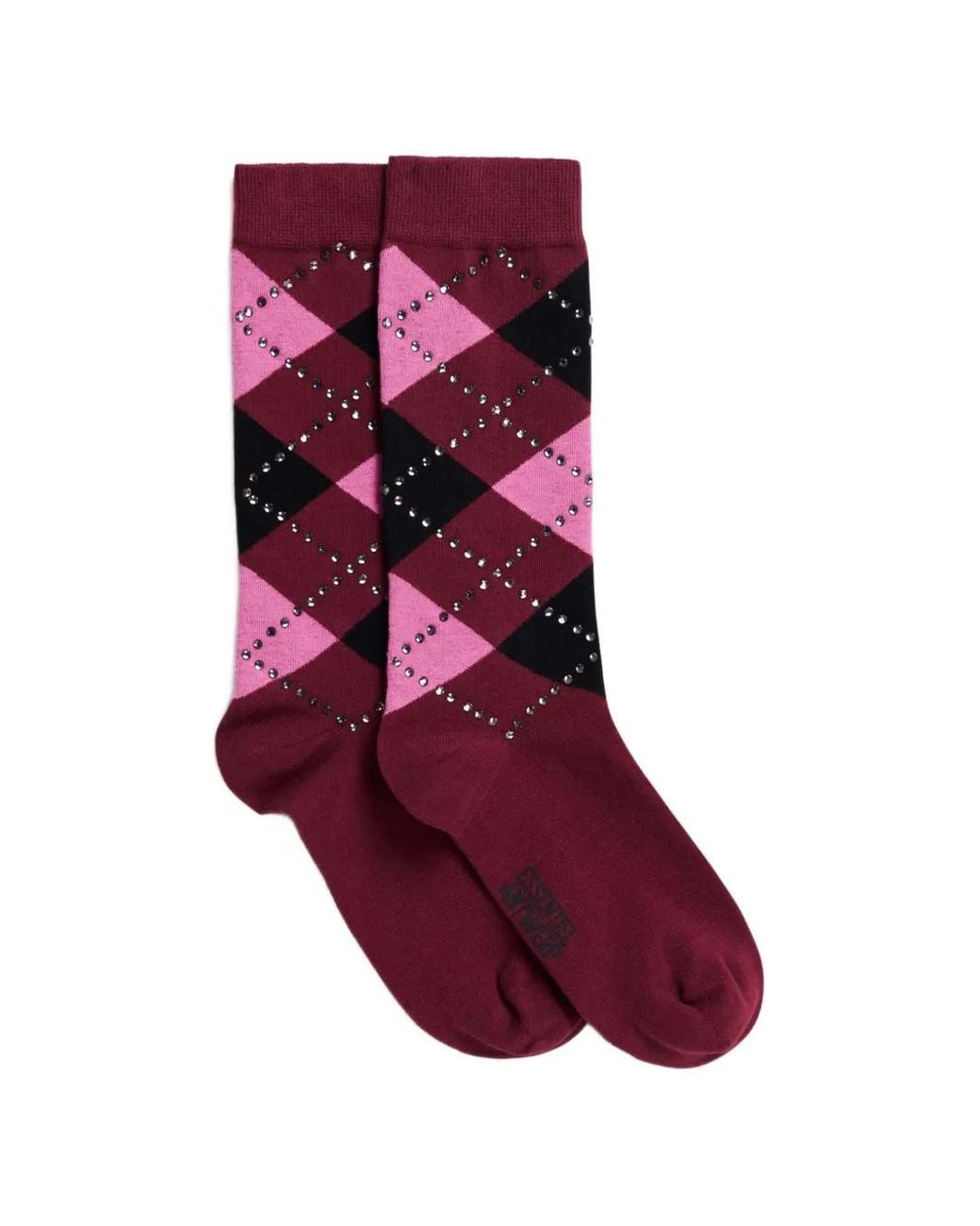 Essentiel Antwerp Red Argyle-Pattern Rhinestone-Embellished Socks