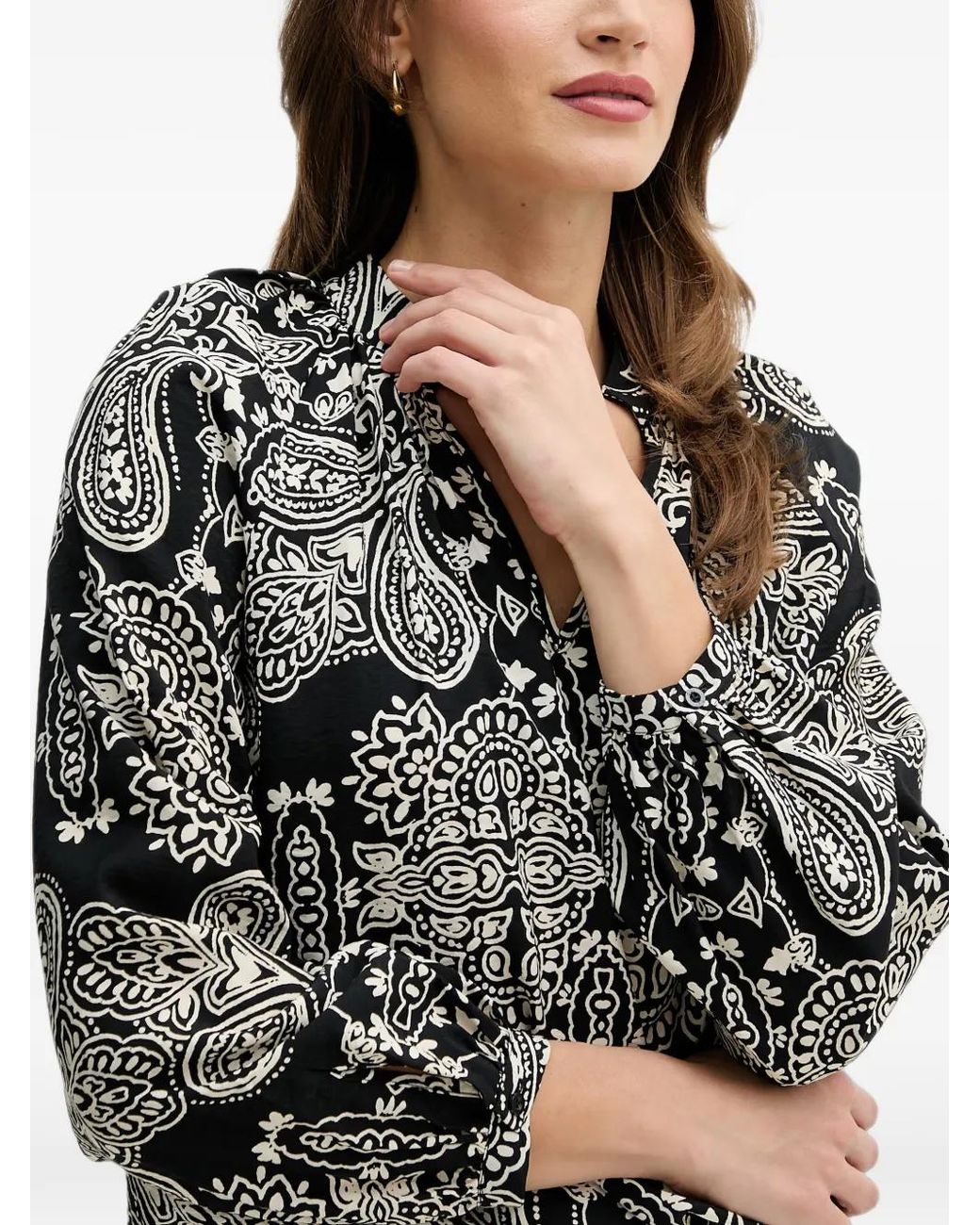 Ouí Black Paisley-Print V-Neck Blouse