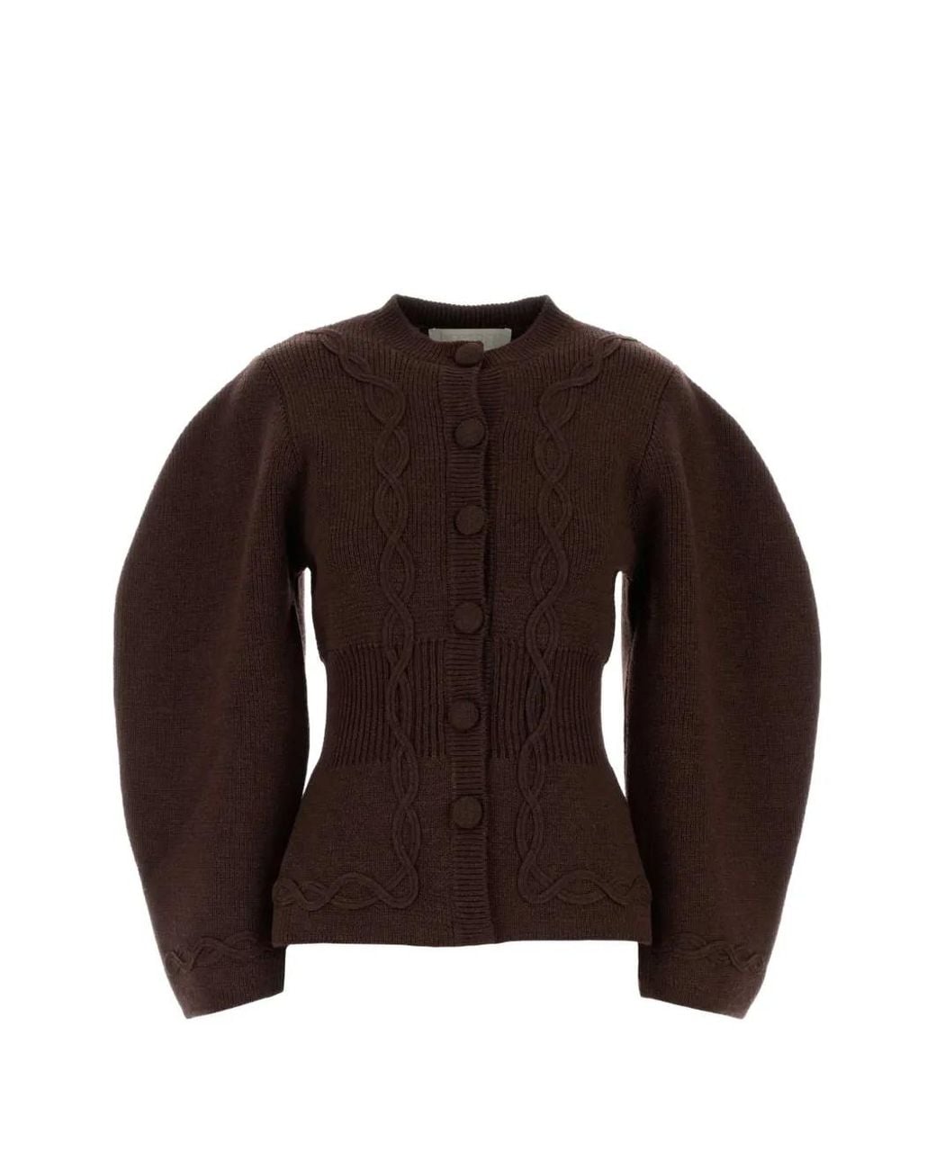 D'Estree Brown Adrian Puff-Sleeve Cardigan