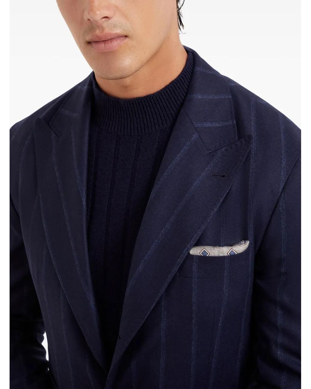 Brunello Cucinelli Blue Striped Wool Blazer for men