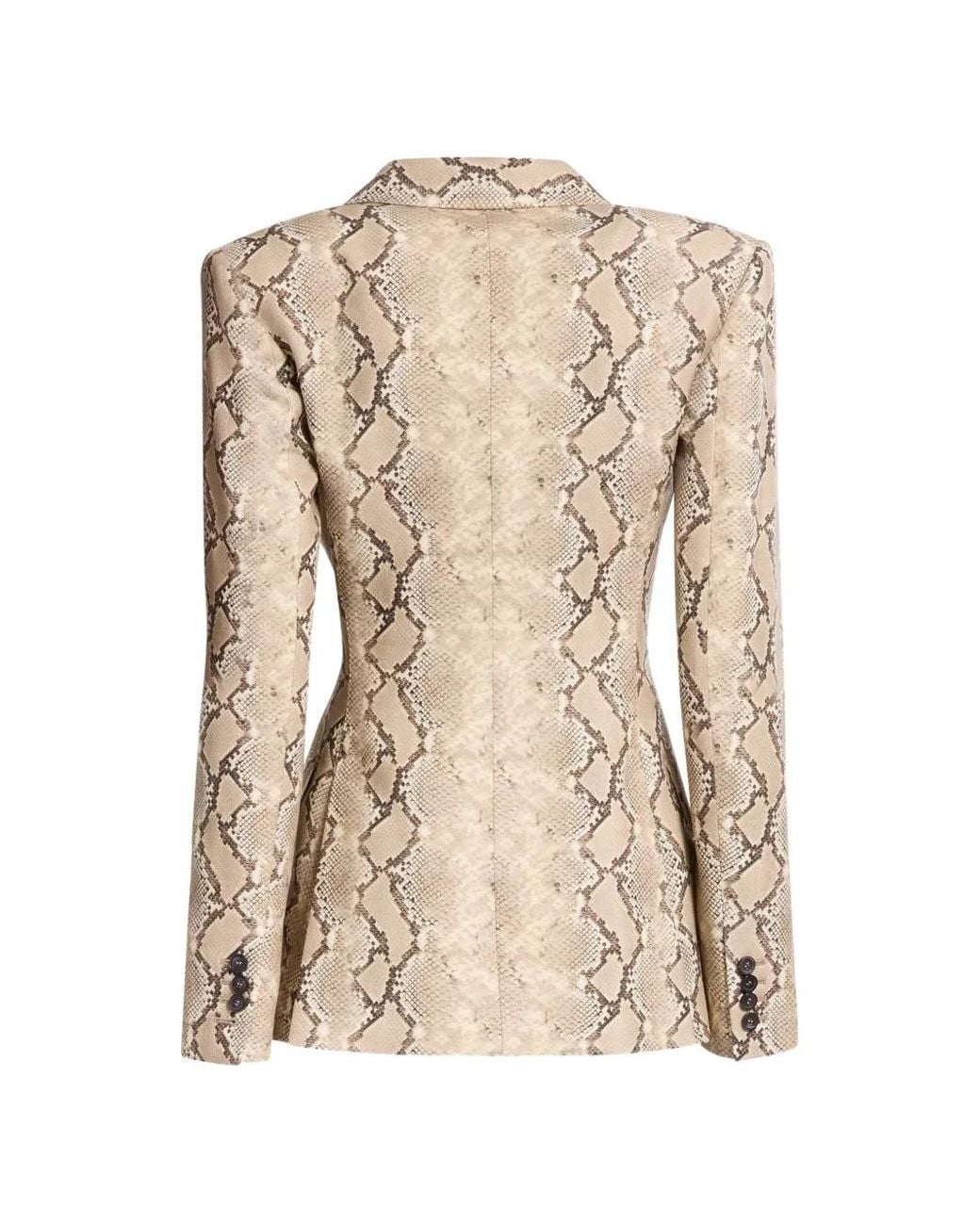 Elie Saab Natural Python-Print Double-Breasted Jacket