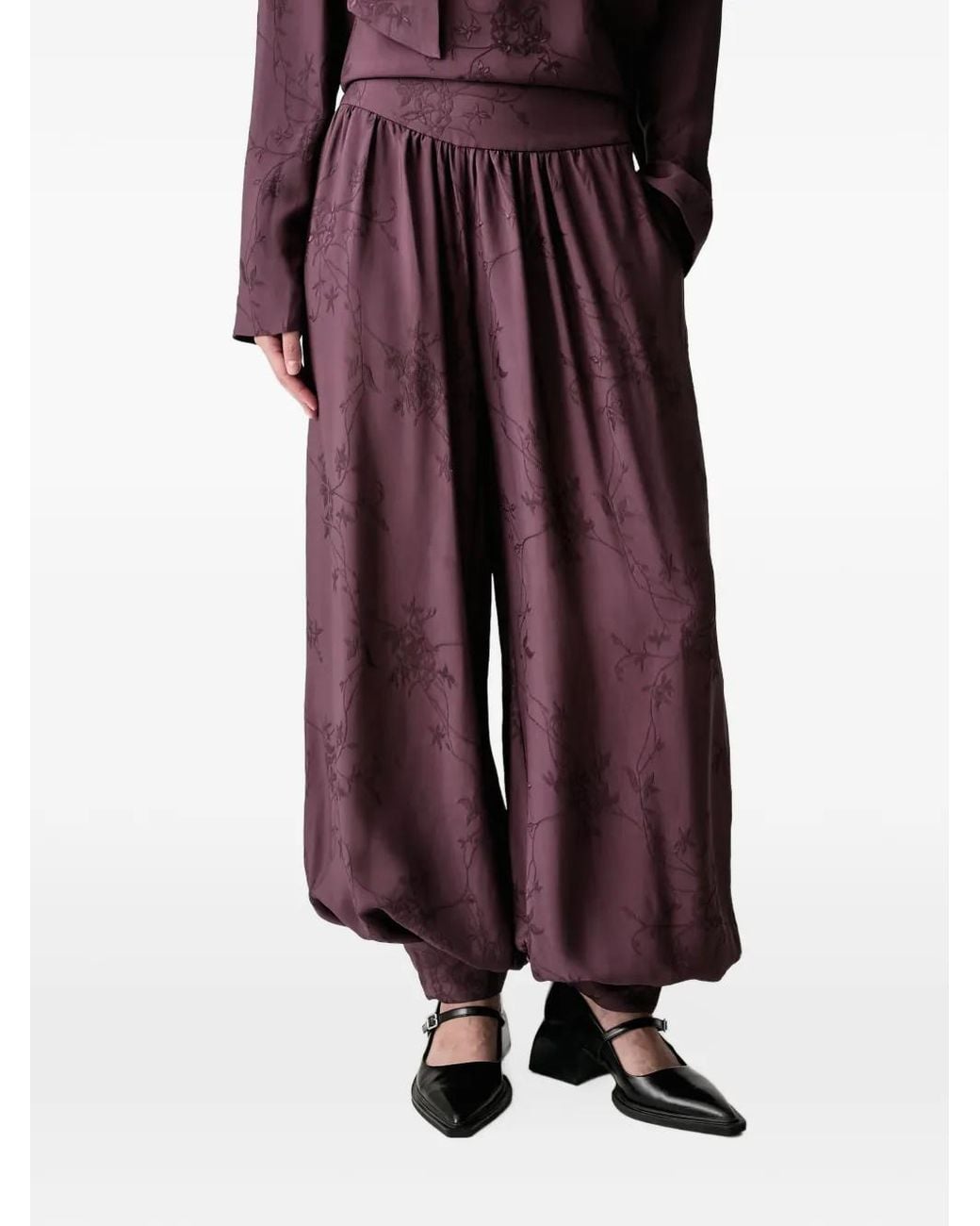 Stine Goya Purple Floral-Jacquard Balloon Trousers