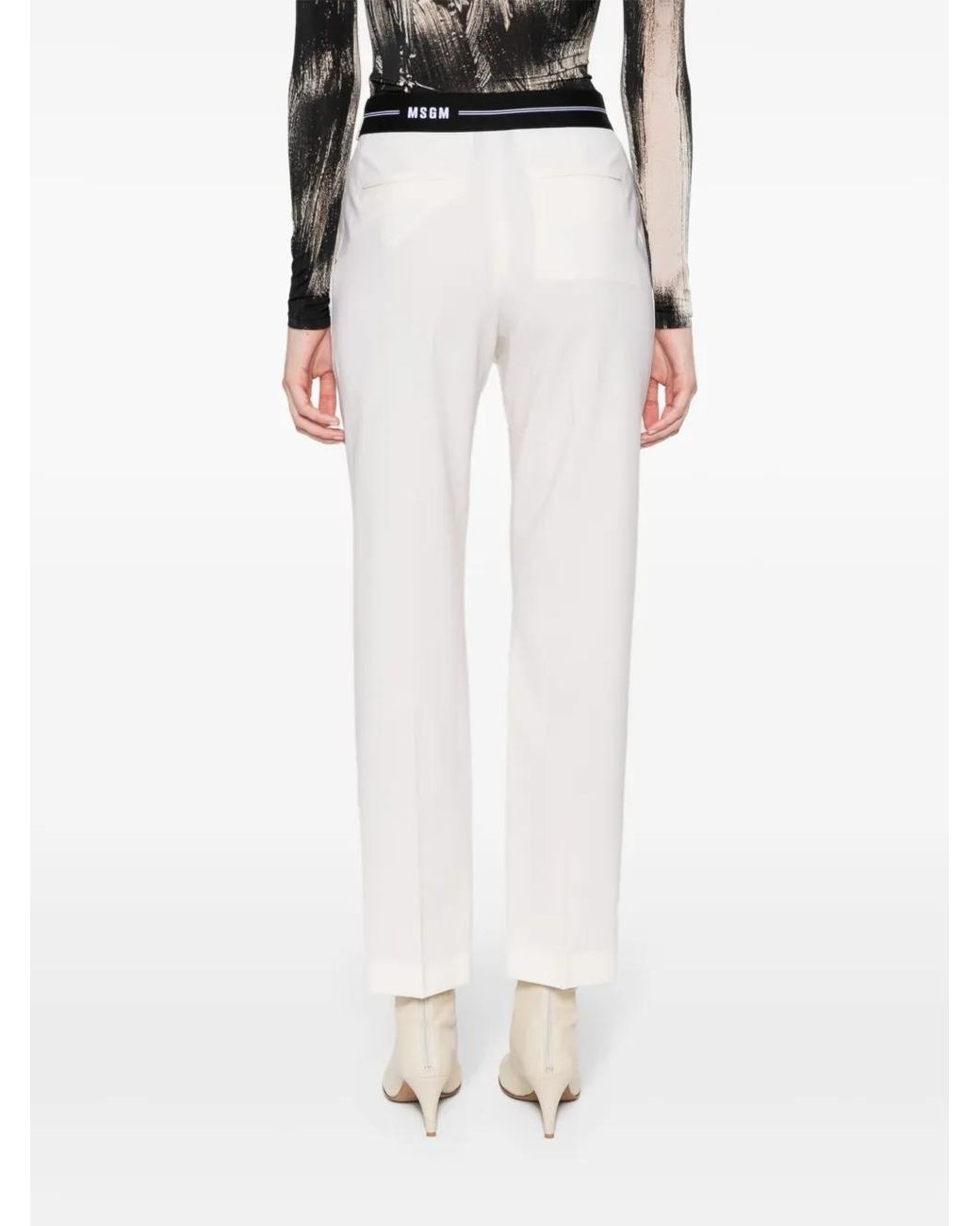 MSGM White Logo-Waistband Tapered Trousers