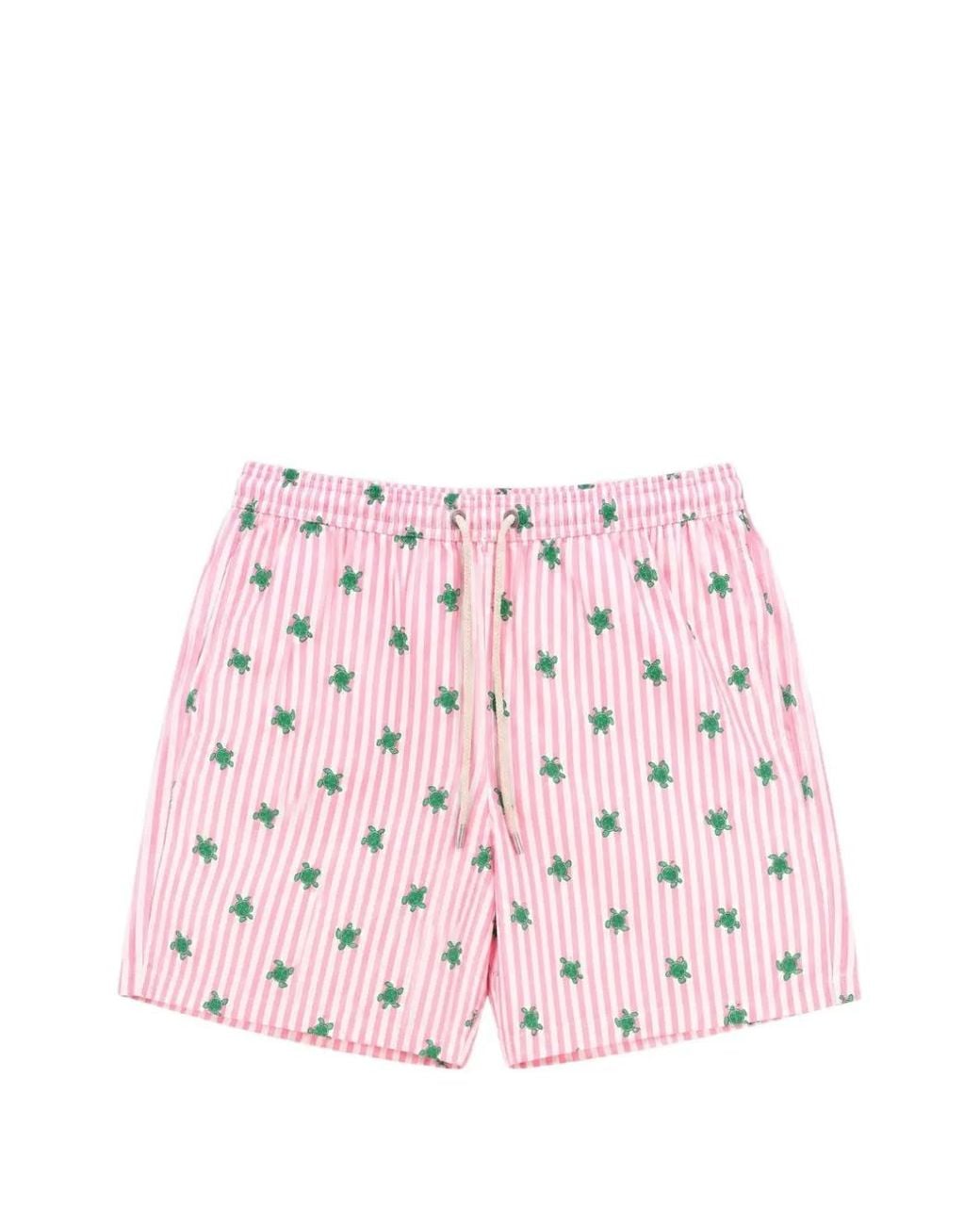 Mc2 Saint Barth Pink Striped Turtle-Print Swim Shorts for men