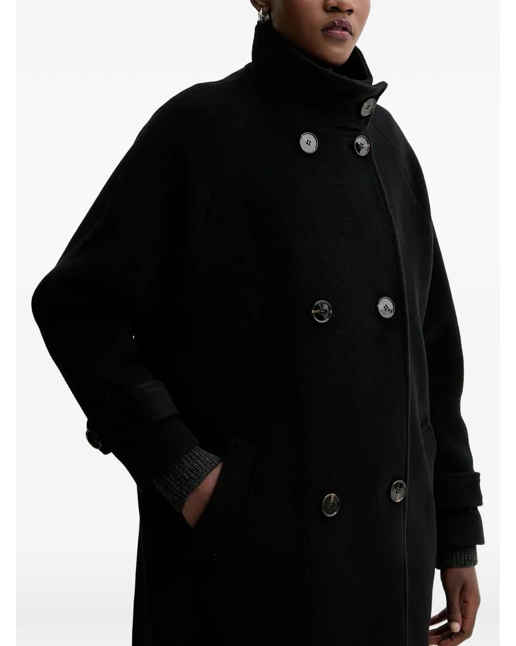 Sessun Black Wool Blend Double-Breasted Coat
