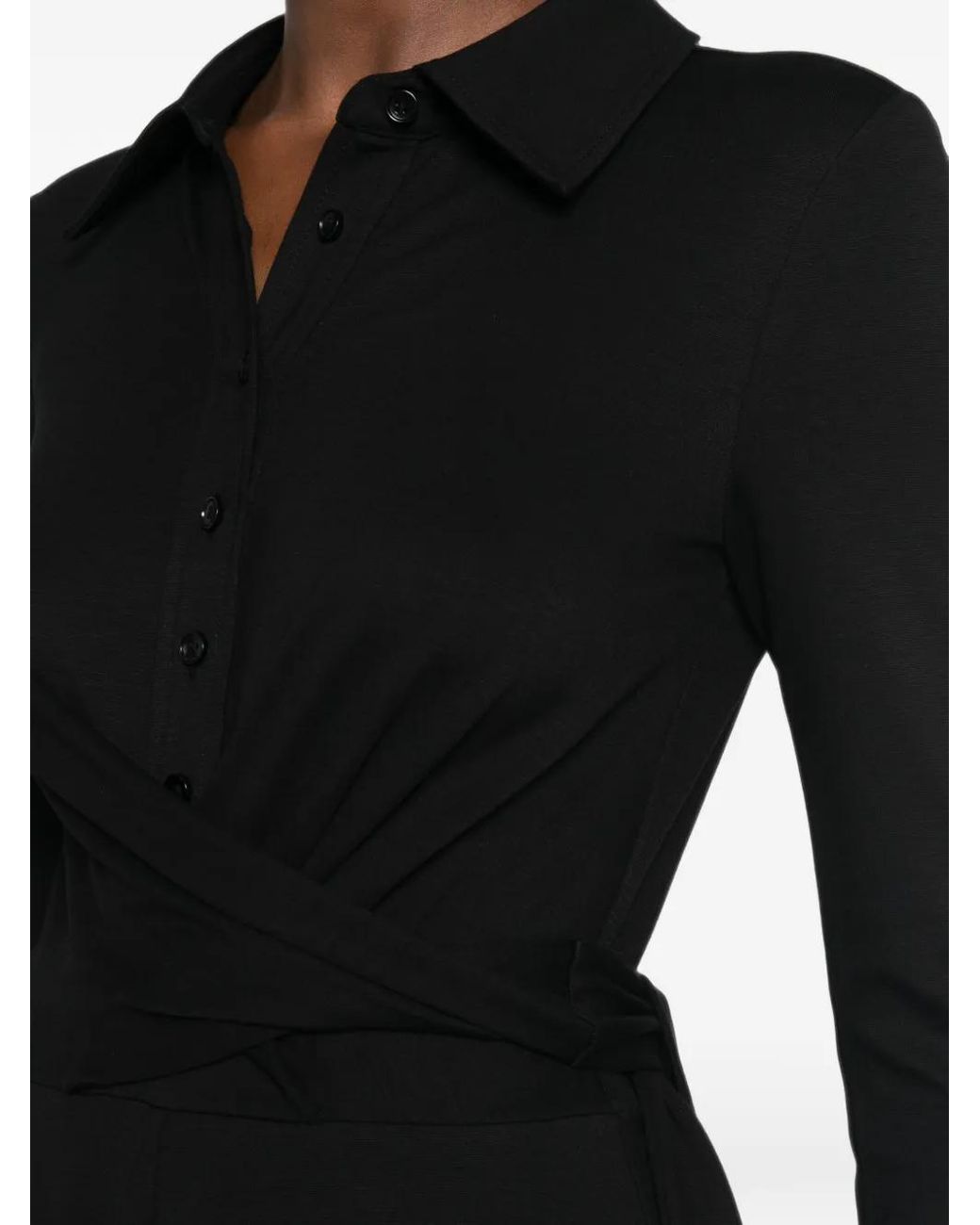 Diane von Furstenberg Black Michele Wrap-Front Long-Sleeve Jumpsuit