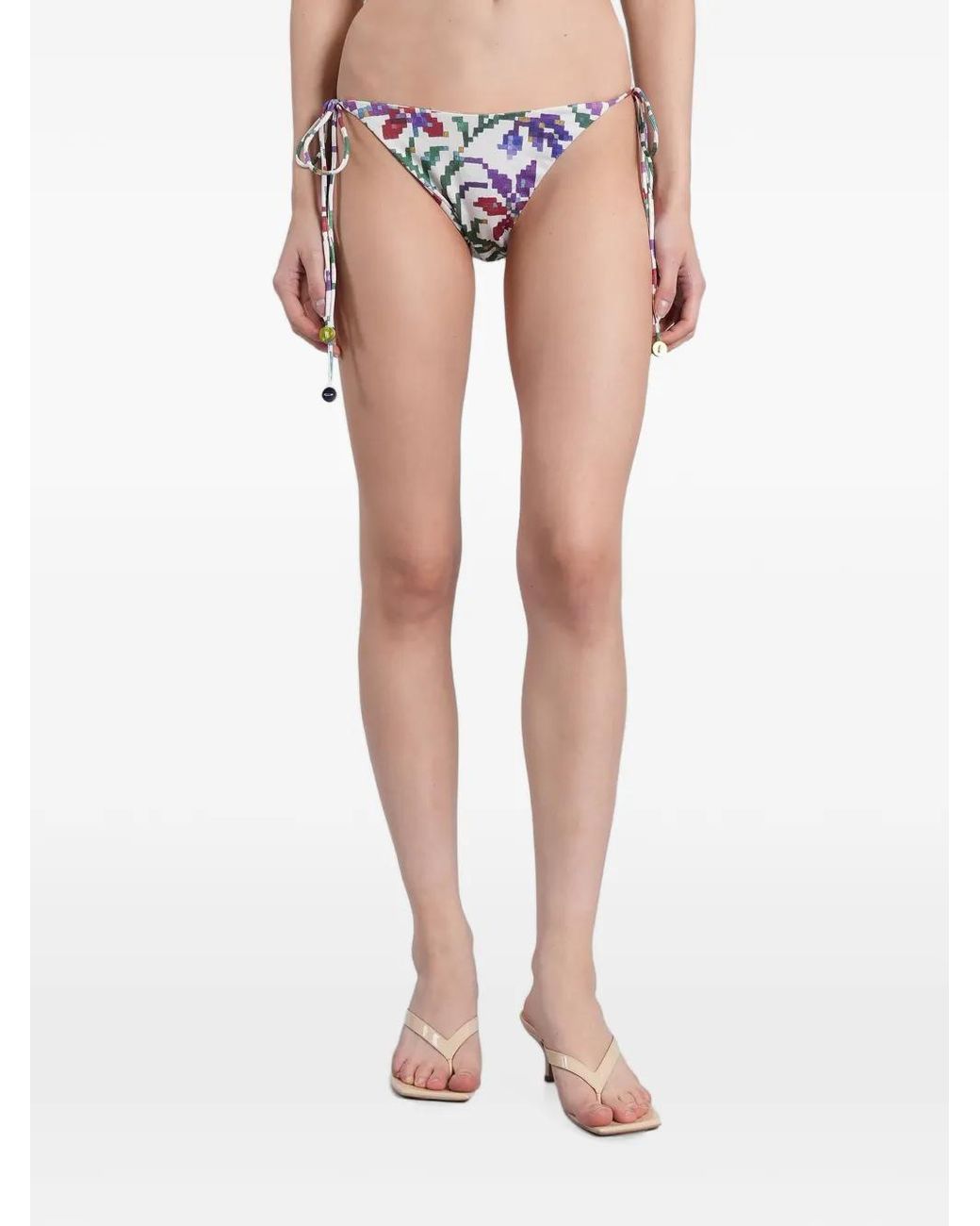 Siedres White Pixelated-Print Side-Tie Bikini Bottoms
