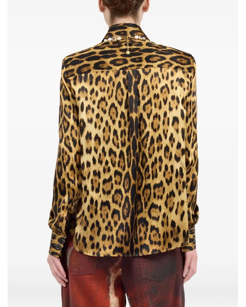 Roberto Cavalli Brown Jaguar-Print Button-Up Shirt