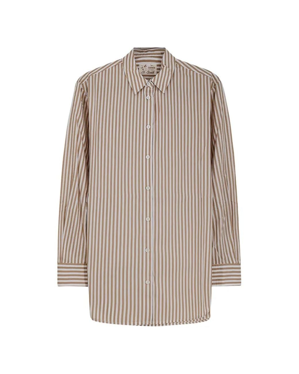 Mc2 Saint Barth Gray Brigitte Cotton Shirt With Stripes And Sport Club Embroidery