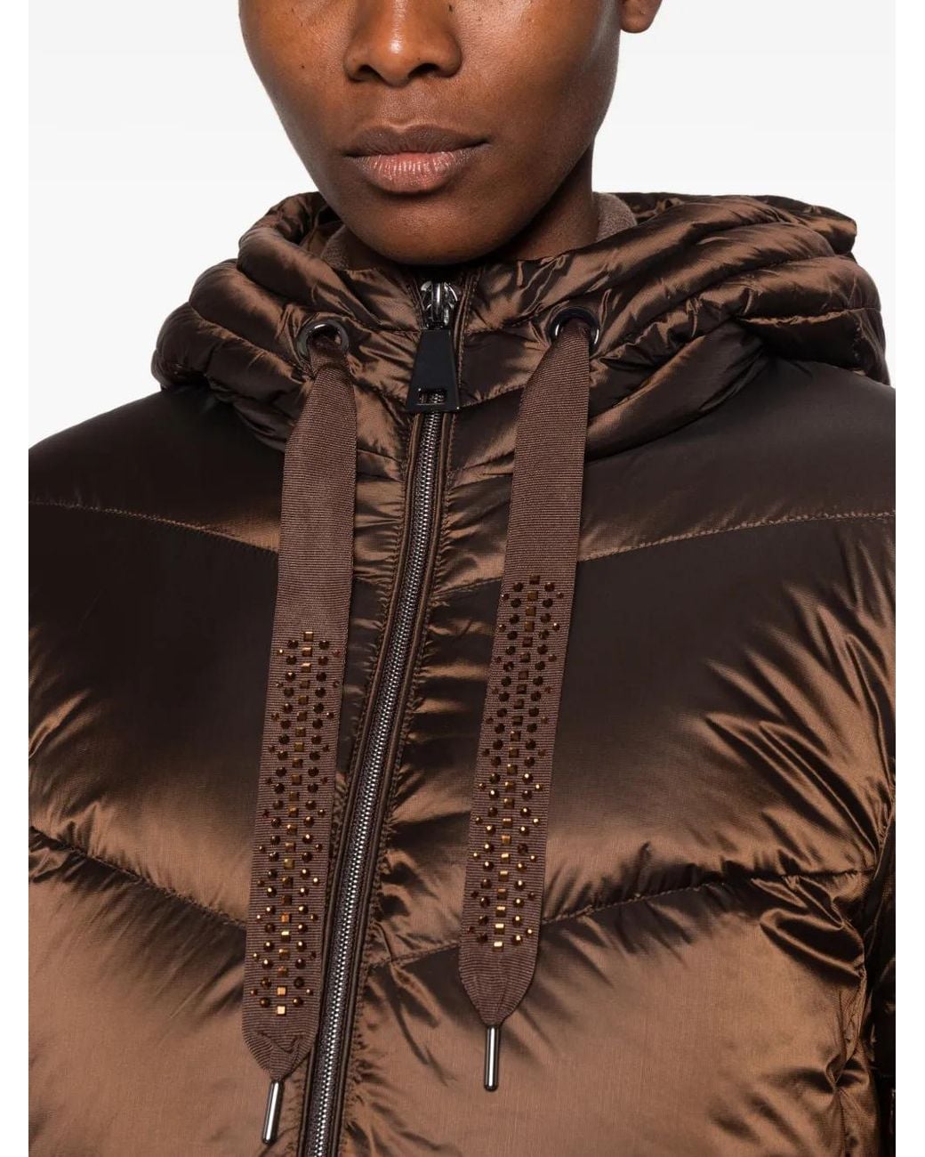 Betty Barclay Brown Embellished-Drawstring Hooded Coat