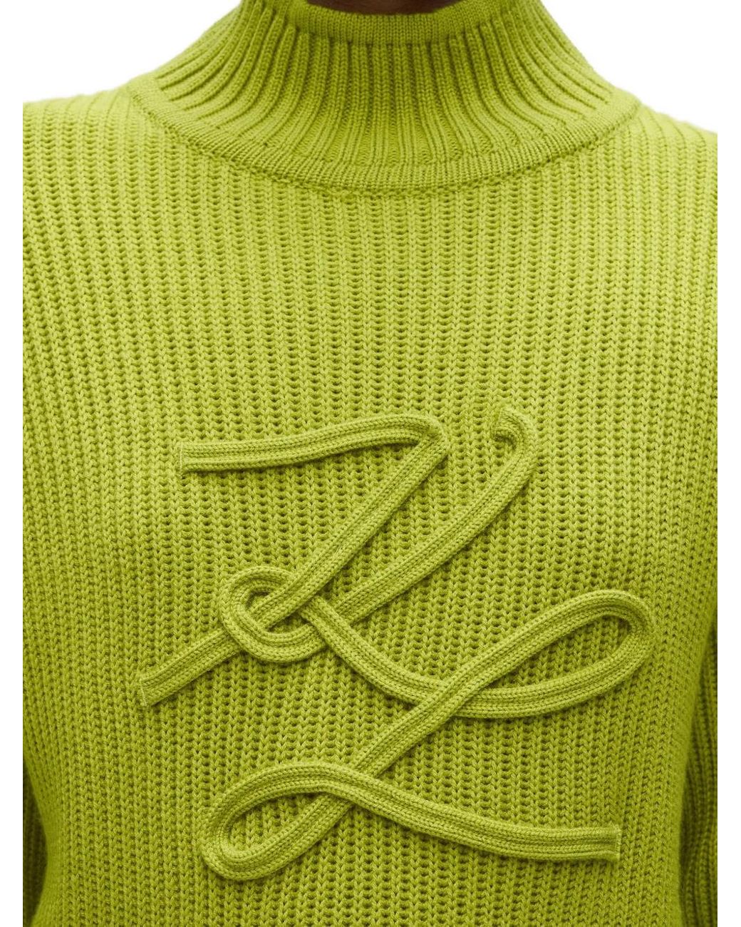 Karl Lagerfeld Green Logo-Embroidered Ribbed Knit Sweater