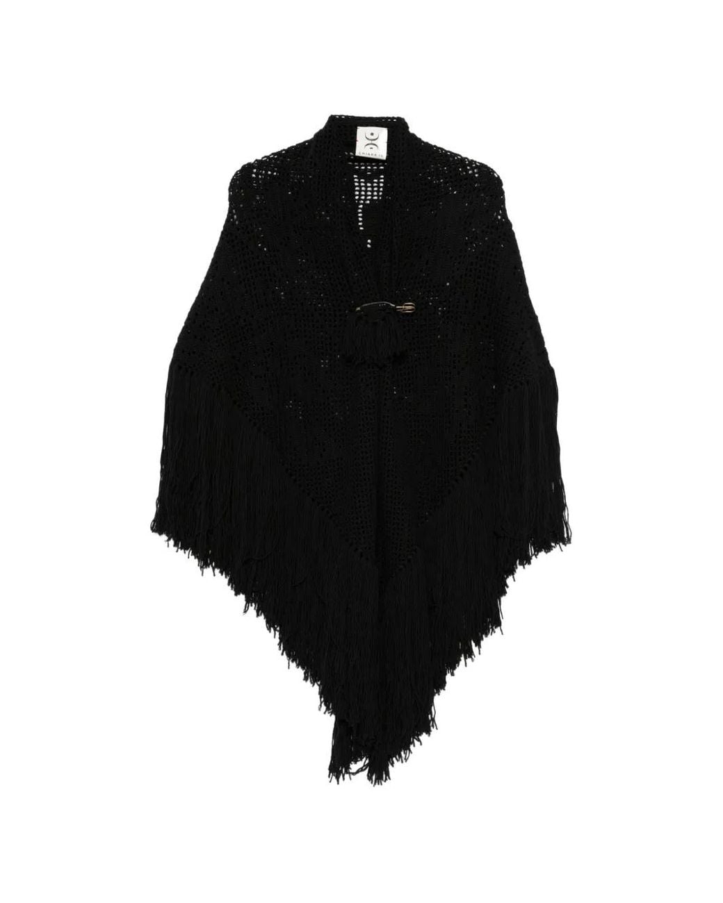 Chiara Is Black Scialle Peonia Crochet-Knit Fringed Poncho
