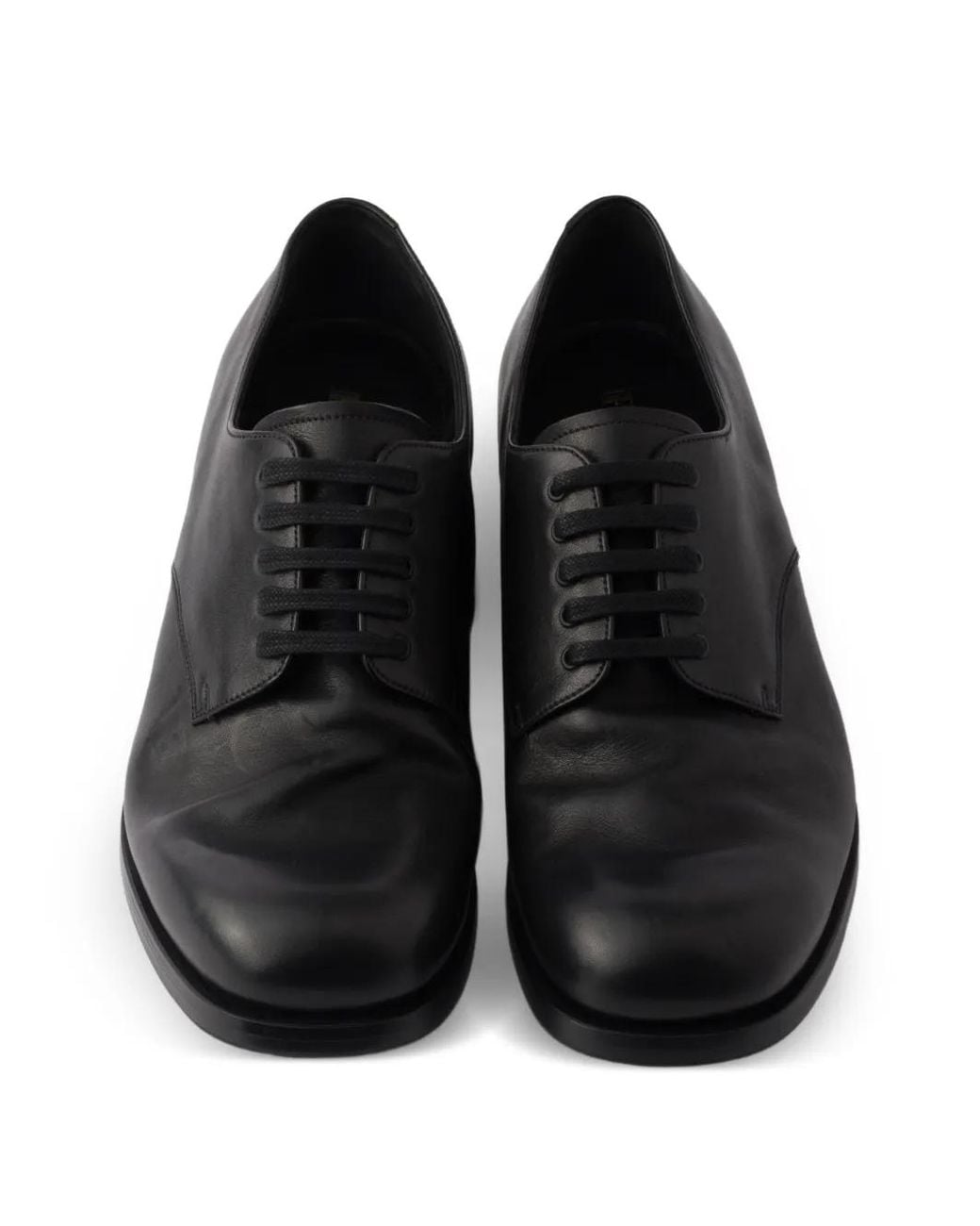 Prada Black Leather Antiqued Derby Shoes for men