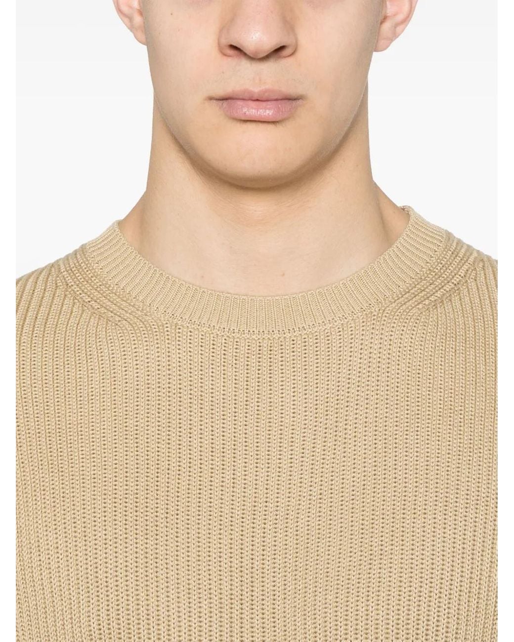 Canali Gerippter Strickpullover in Natural für Herren