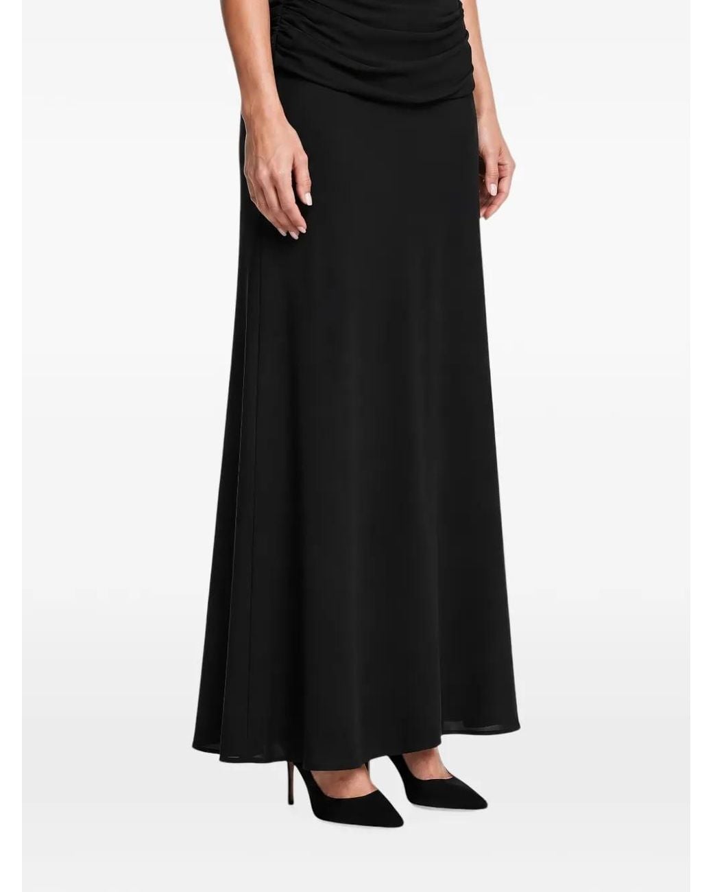 POST MERIDIEM Black Draped Chiffon Maxi Skirt