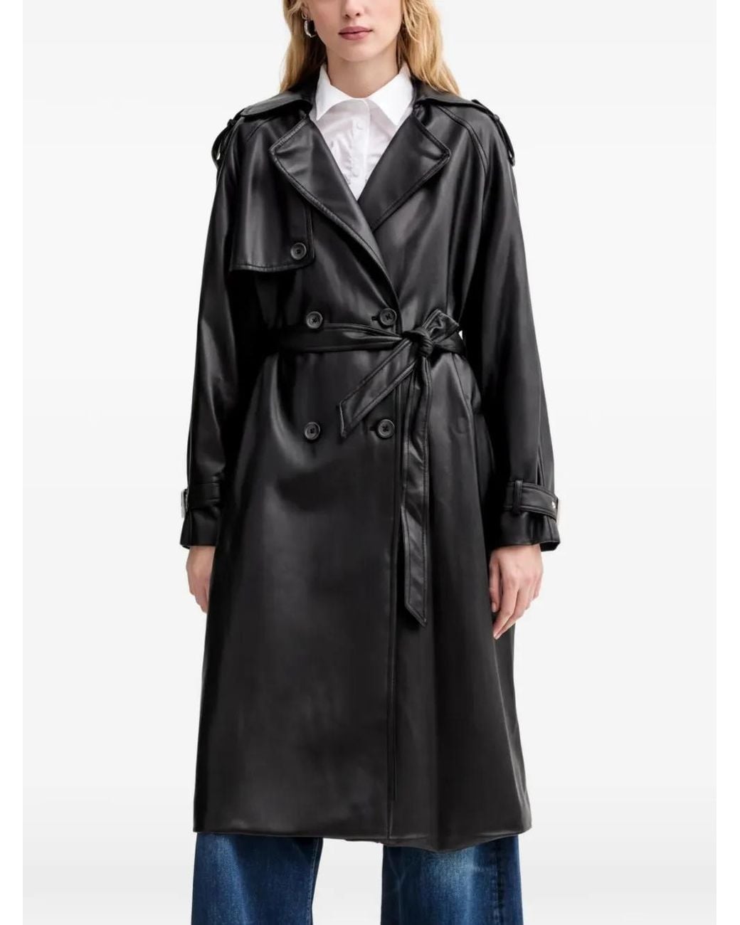 Guess Black Faux Leather Trench Coat