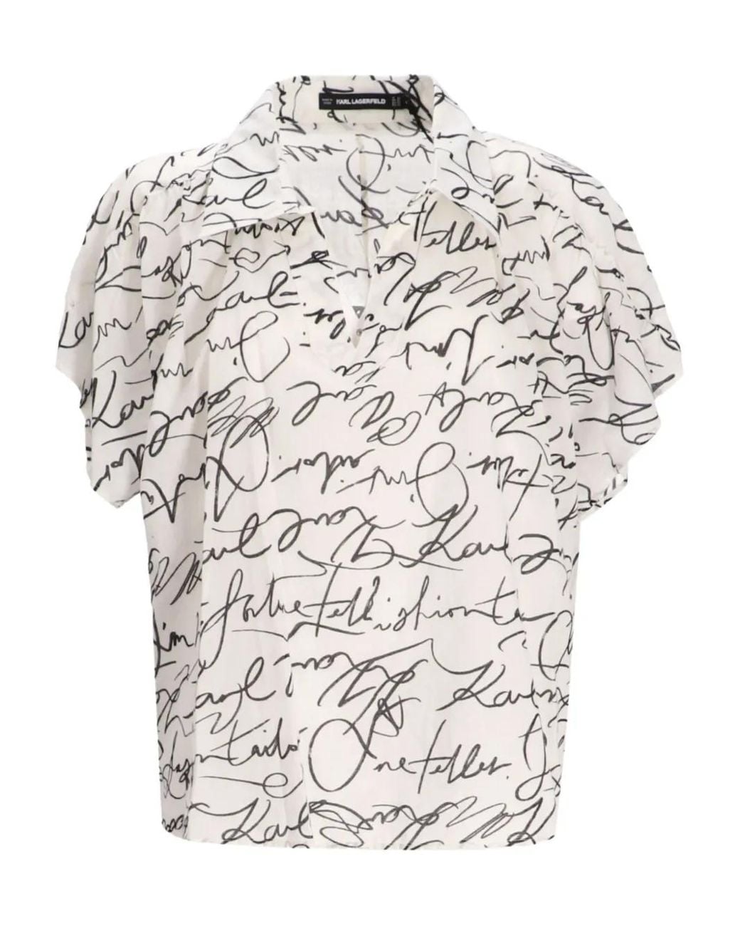 Karl Lagerfeld White Script-Print Polo-Neck Top