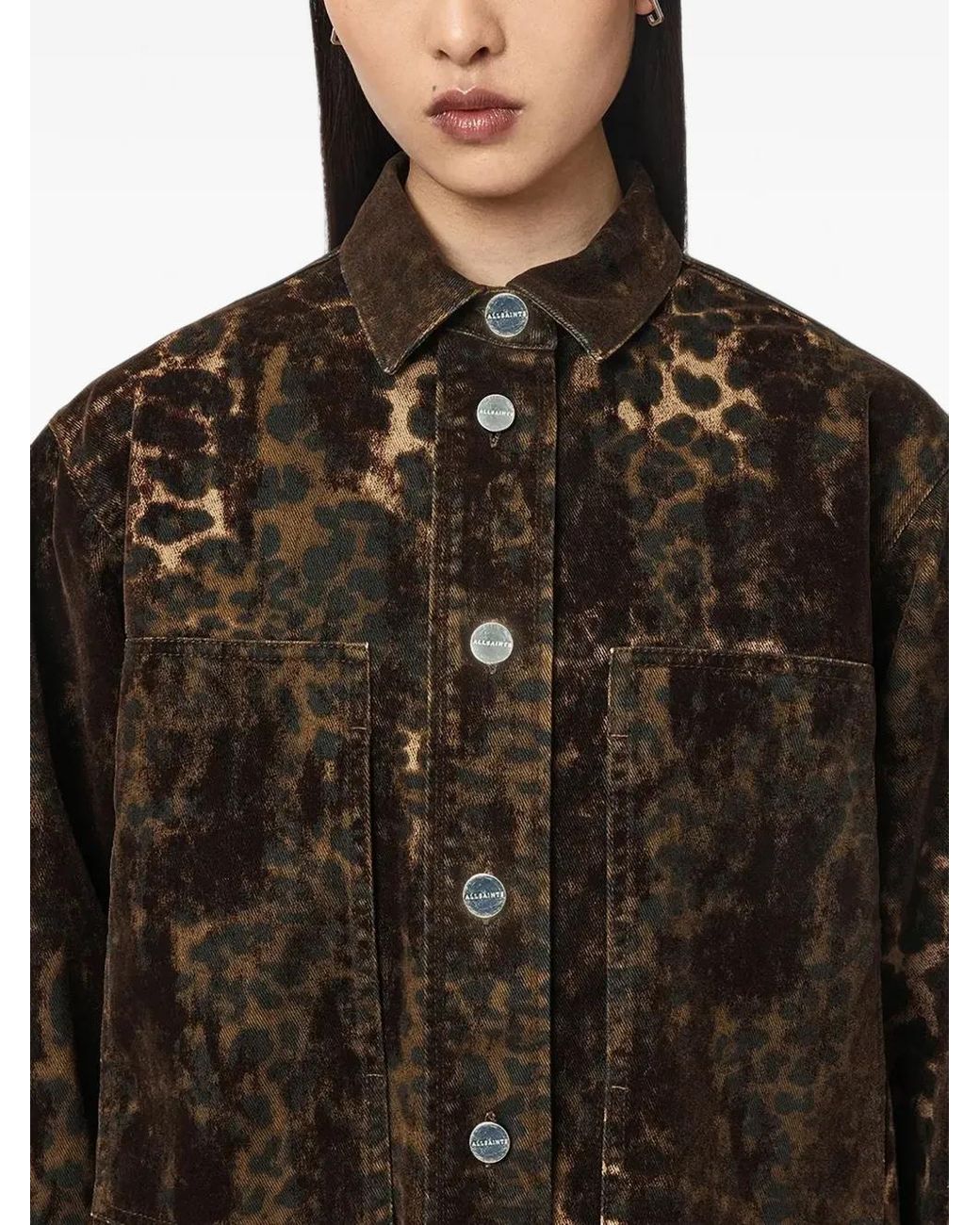 AllSaints Black Leopard-Print Denim Shirt