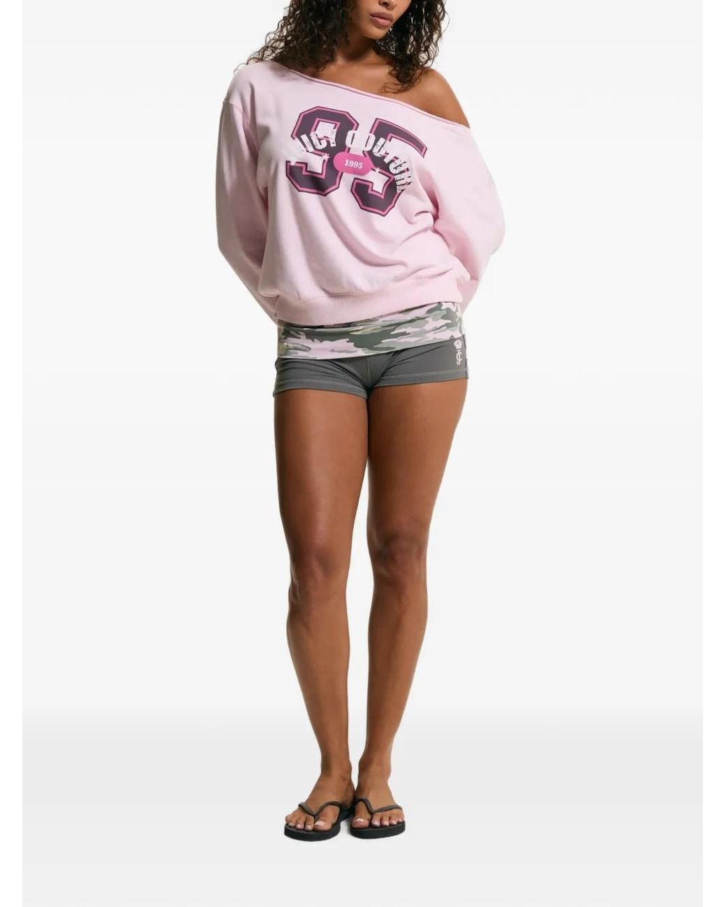 Juicy Couture Pink Logo-Print Off-Shoulder Sweatshirt