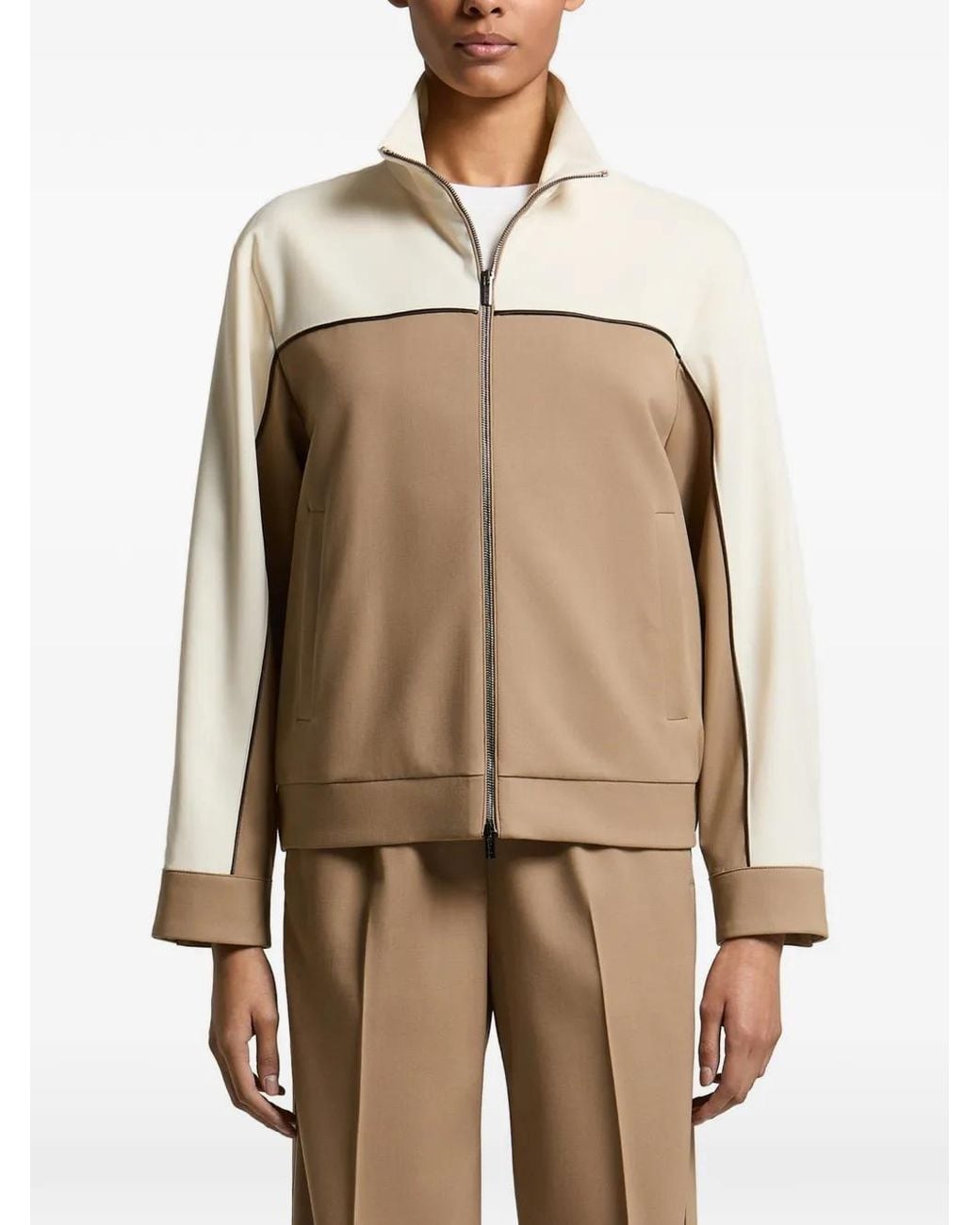 Peserico Natural Colour-Block Panelled Zip-Up Jacket