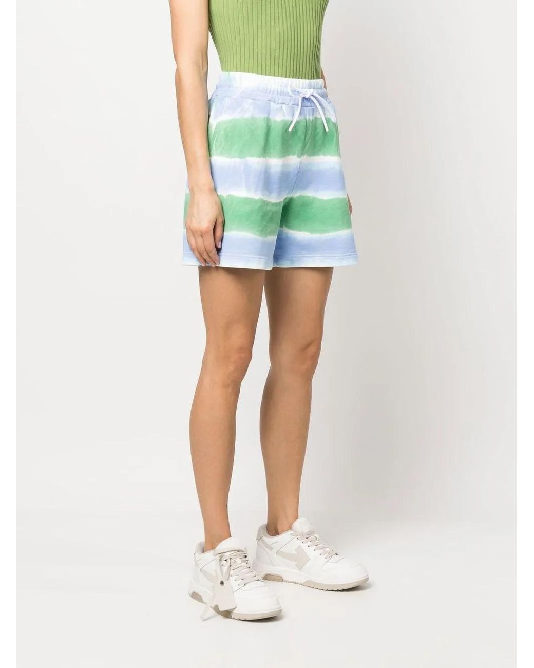 MSGM Green Stripe-Pattern Drawstring Shorts