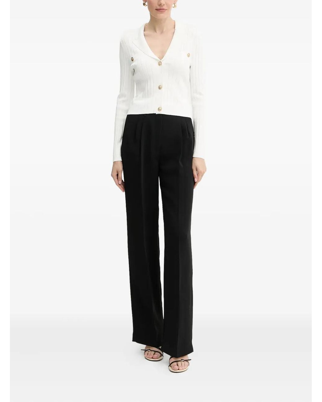 Guess White Ribbed Buttoned Cardigan