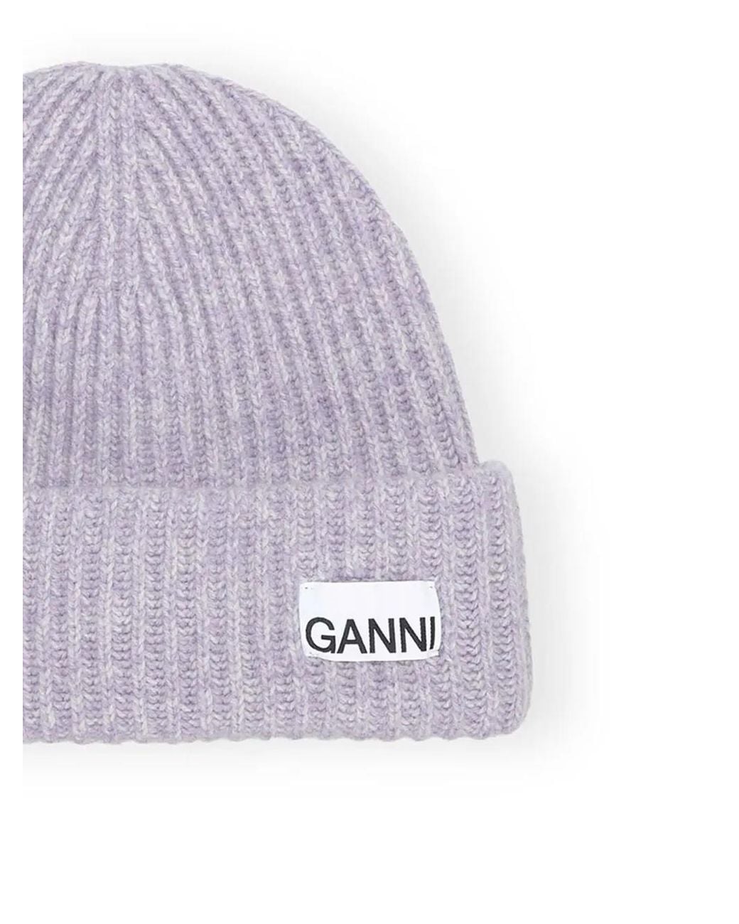 Ganni Purple Logo-Patch Ribbed Knit Beanie