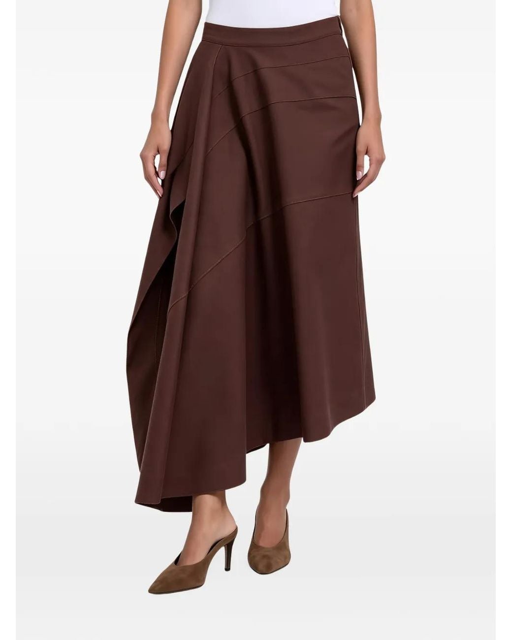 Brunello Cucinelli Brown Asymmetric Tiered-Effect Skirt