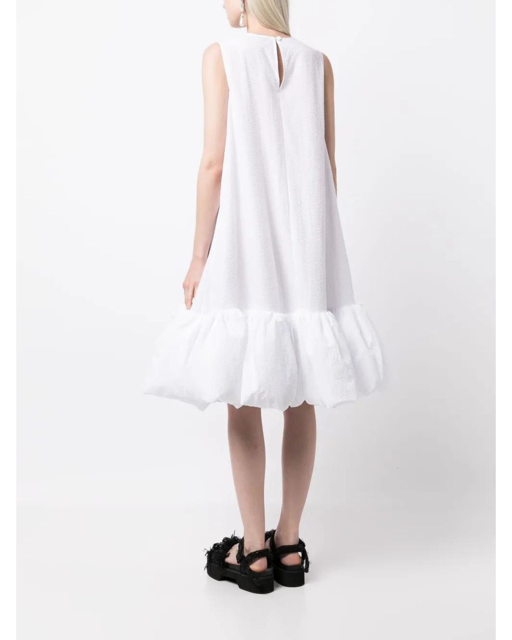 Melitta Baumeister White Puffball Hem Sleeveless Cotton Dress