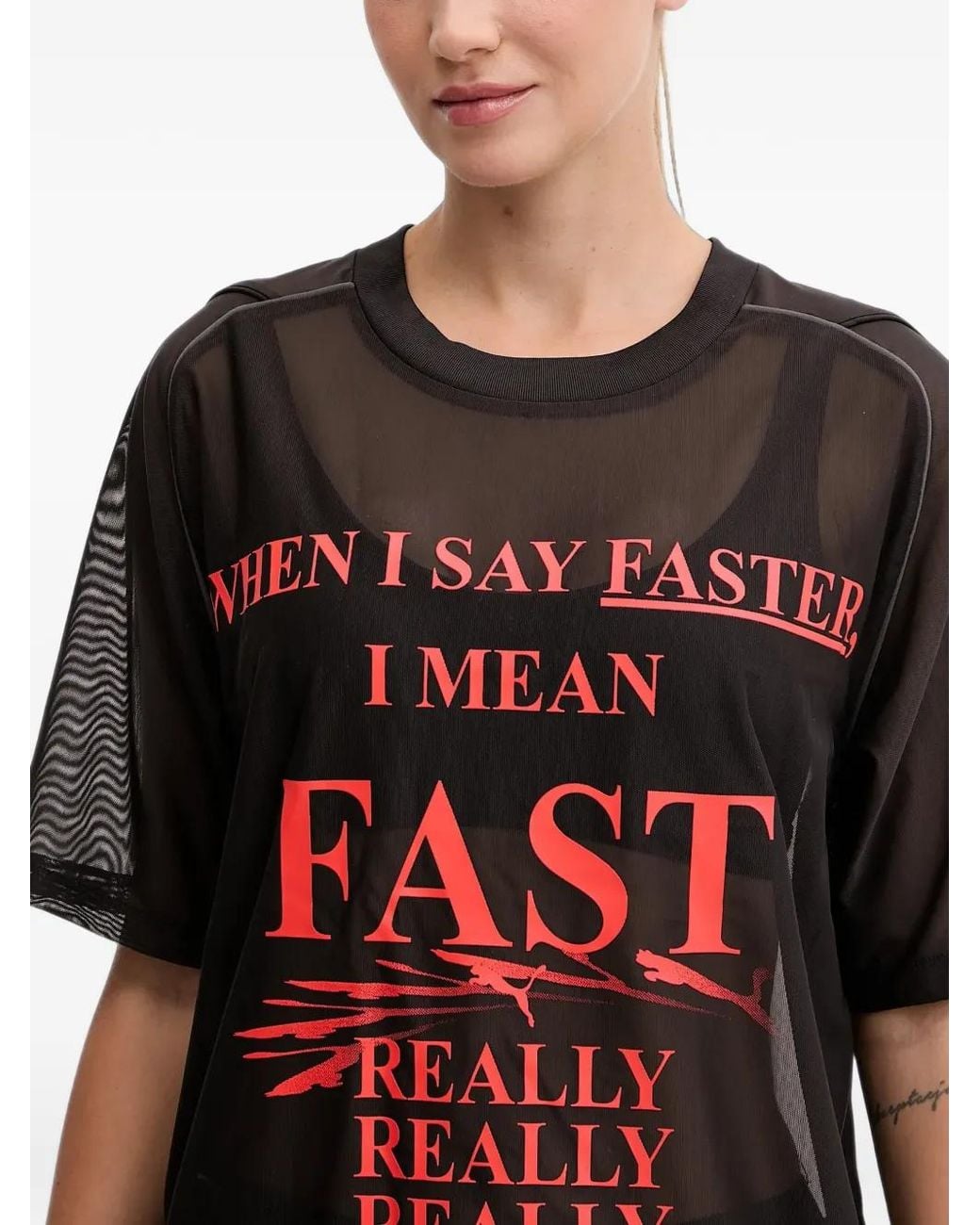 PUMA Black Slogan-Print Mesh T-Shirt