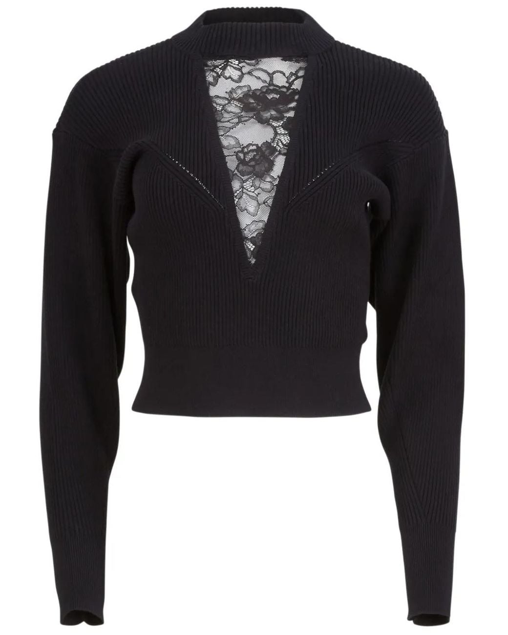 Fleur du Mal Black Lace-Insert Cropped Sweater