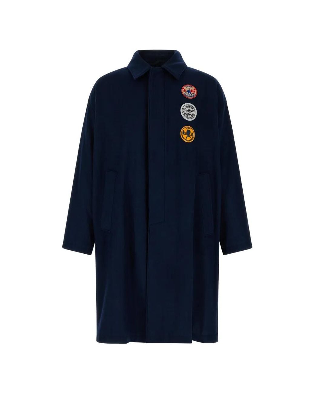 Song For The Mute Blue Patch-Detail Embroidered-Lettering Coat for men