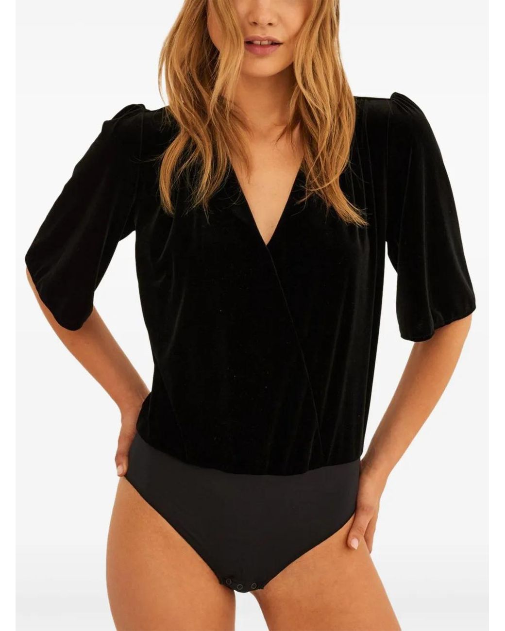 Undress Black Addicted To Love Velvet Wrap-Neck Bodysuit