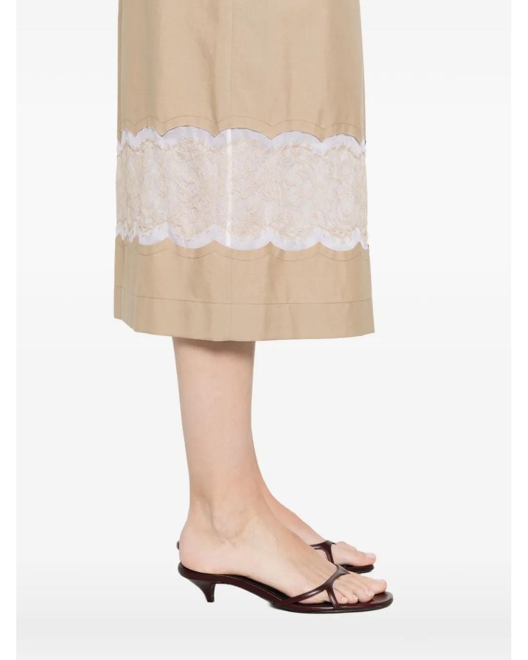 Carven Natural Lace-Trim Midi Skirt