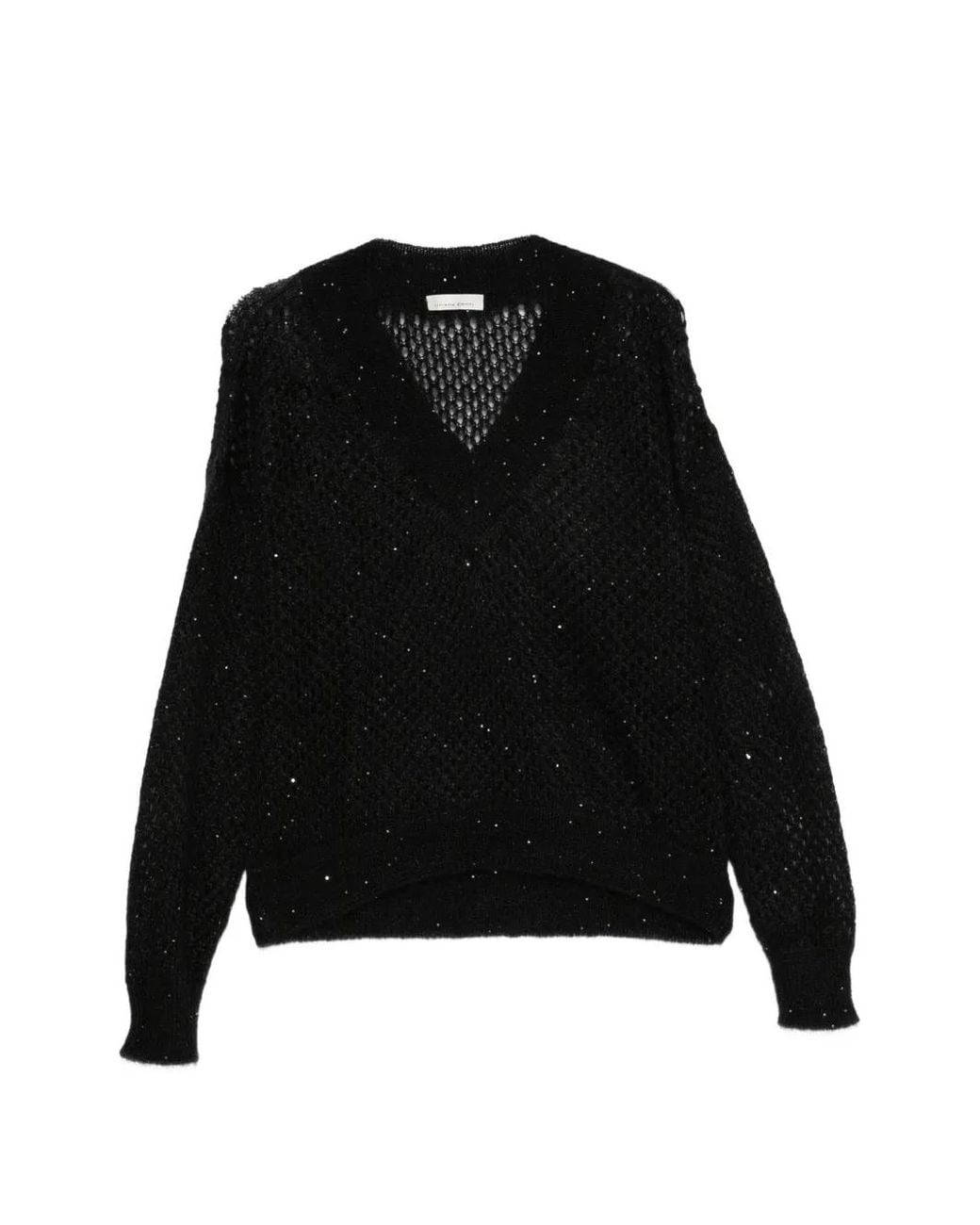 Liviana Conti Black Sequin-Embellished Open-Knit Sweater