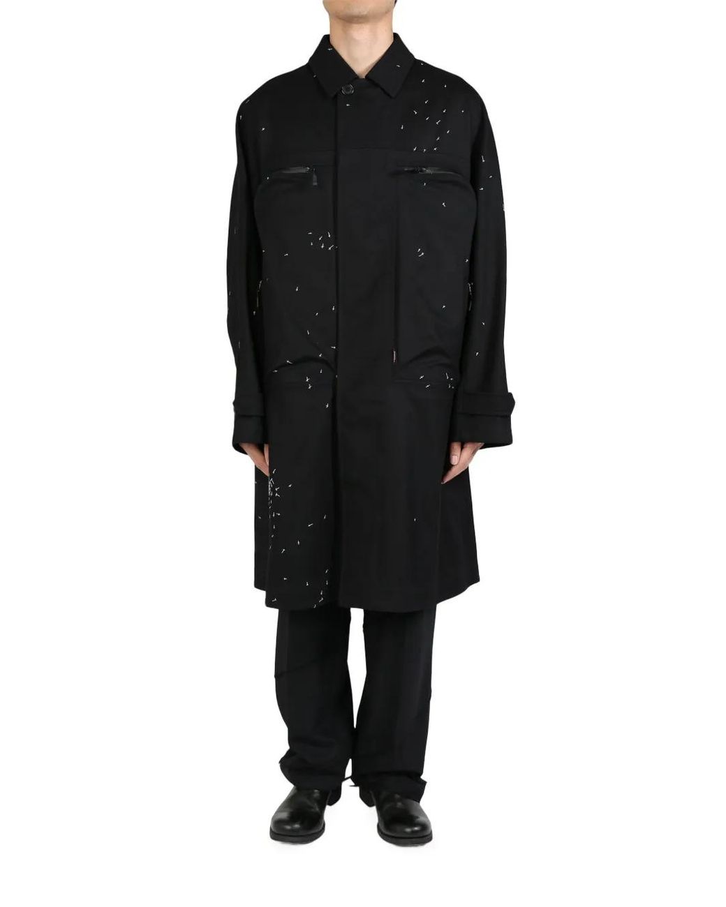 Undercover Cross-Print Wool Coat in het Black voor heren