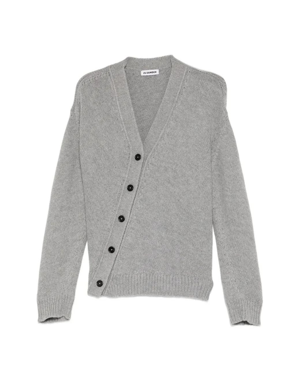 Jil Sander Gray Diagonal-Buttoned V-Neck Cardigan